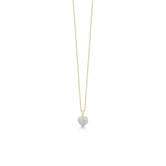 Aagaard hjertevedhæng i 14 kt guld med diamanter (0,18 ct) på forgyldt sølvkæde 45 cm.